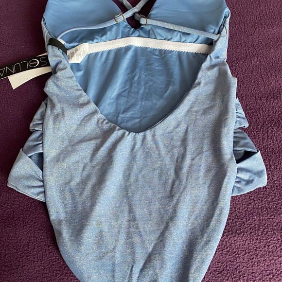 Soluna swimsuit denim blue sparkly adjustable straps, removable bra pads, - Picture 9 of 16